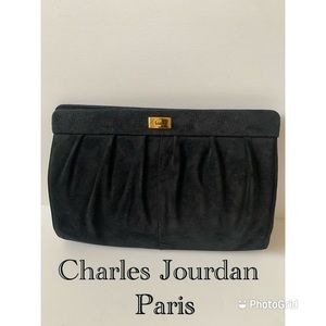 FAB! Vintage CHARLES JOURDAN Paris Black Suede Clutch Bag made in France